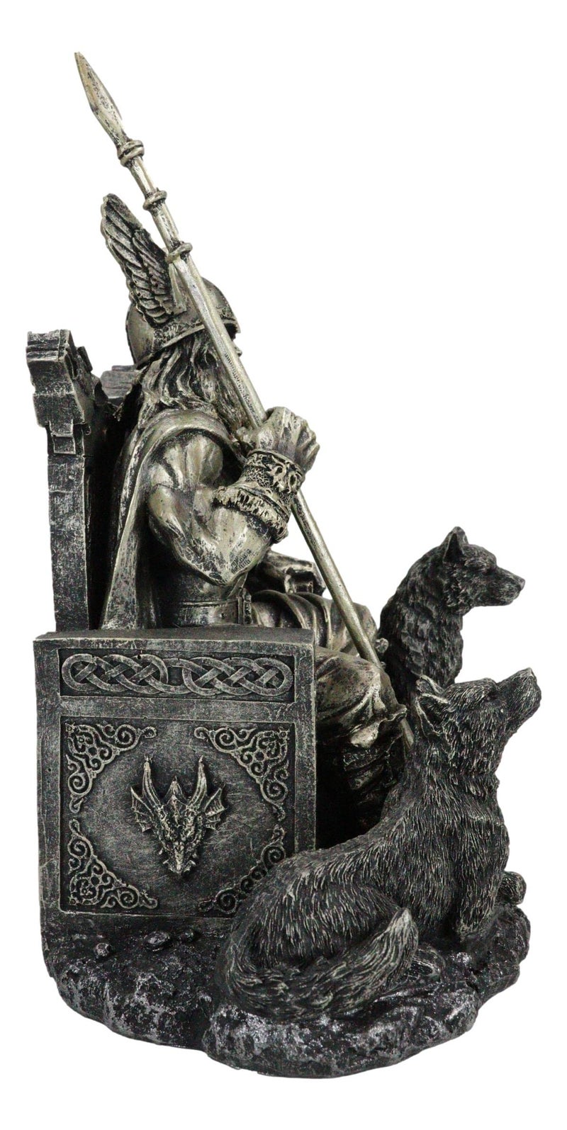 Ebros Gift Norse Viking Mythology Odin The Alfather Sitting On A Throne with Two Wolf Dogs Statue Norselandic Folklore Thor Ragnarok Trilogy Wotan Decorative Figurine 10.5" High - Image 5